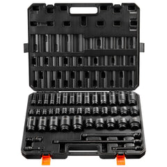 Impact Sockets Set 43pcs 6-Point 1/2in Drive Bit Ratchet Tool Kit Case