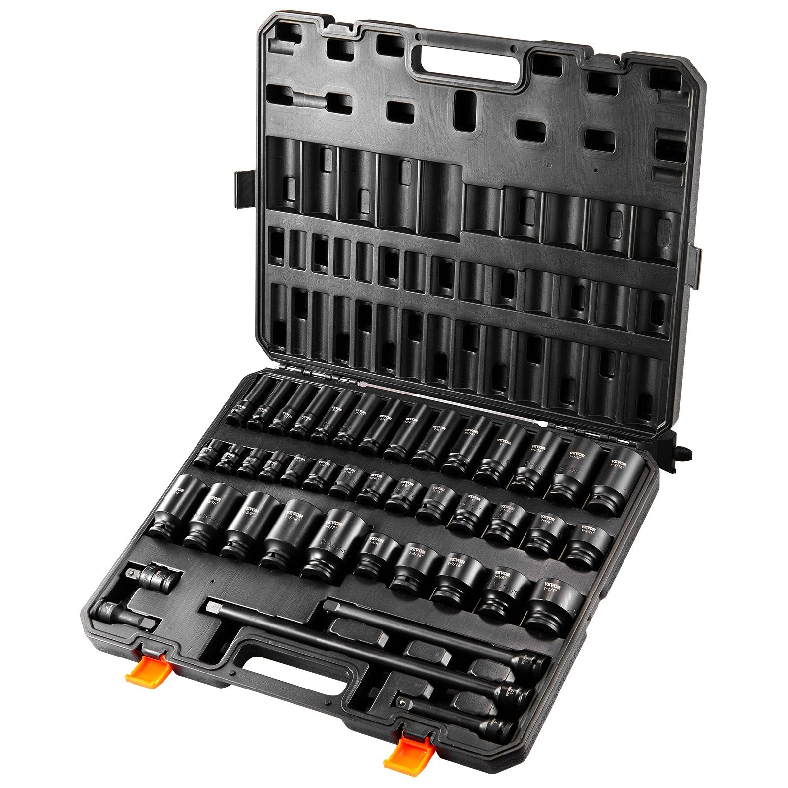 Impact Sockets Set 43pcs 6-Point 1/2in Drive Bit Ratchet Tool Kit Case