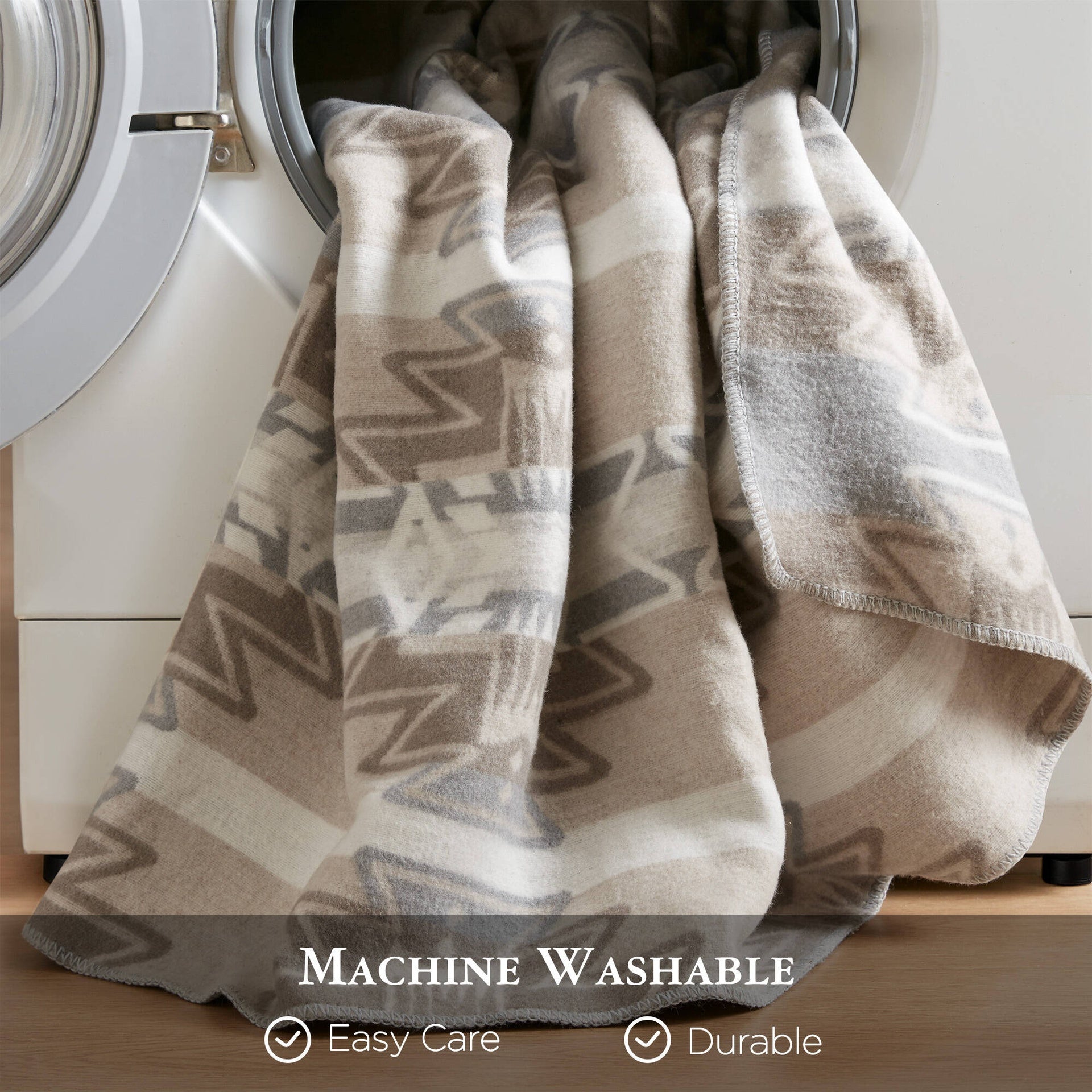 1-Piece King Cotton Blend Blanket, Neutral Aztec