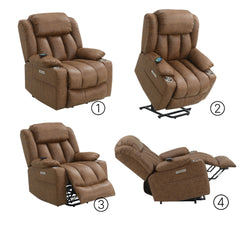 Pacay Brown Leather Aire Power Motion Recliner with Lift, Heating & Massage Function