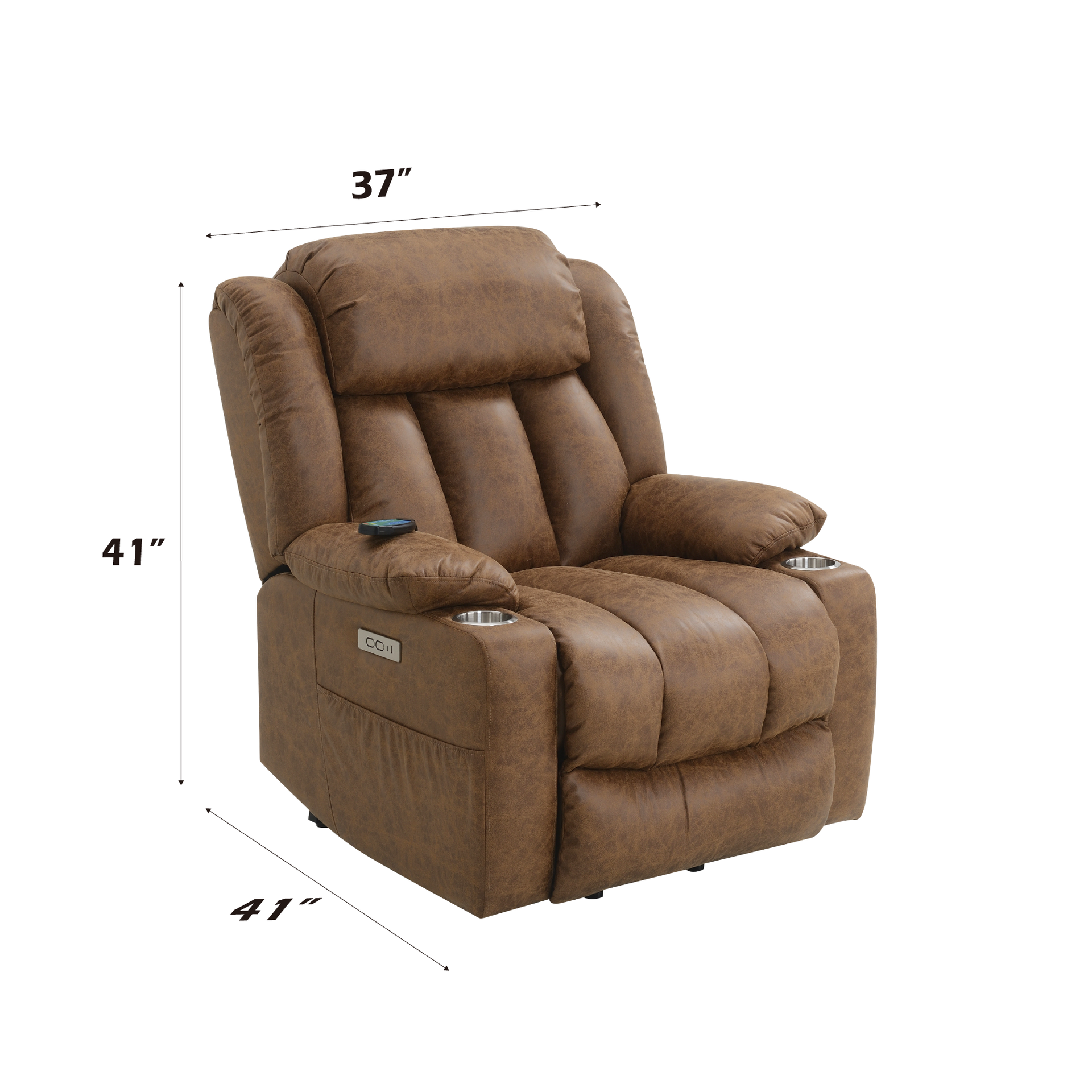 Pacay Brown Leather Aire Power Motion Recliner with Lift, Heating & Massage Function