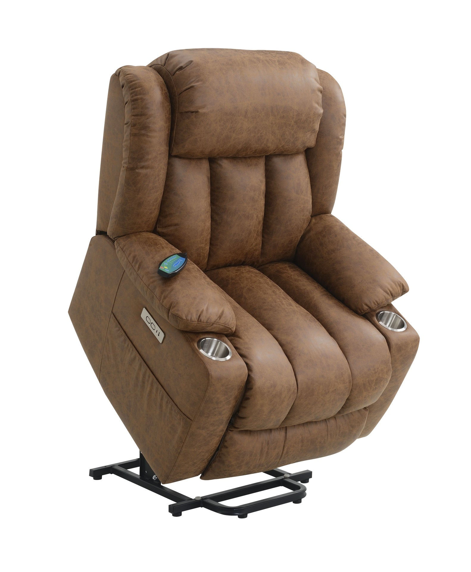 Pacay Brown Leather Aire Power Motion Recliner with Lift, Heating & Massage Function