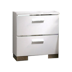 Wood and Metal Nightstand with 2 Drawers,  White and Silver