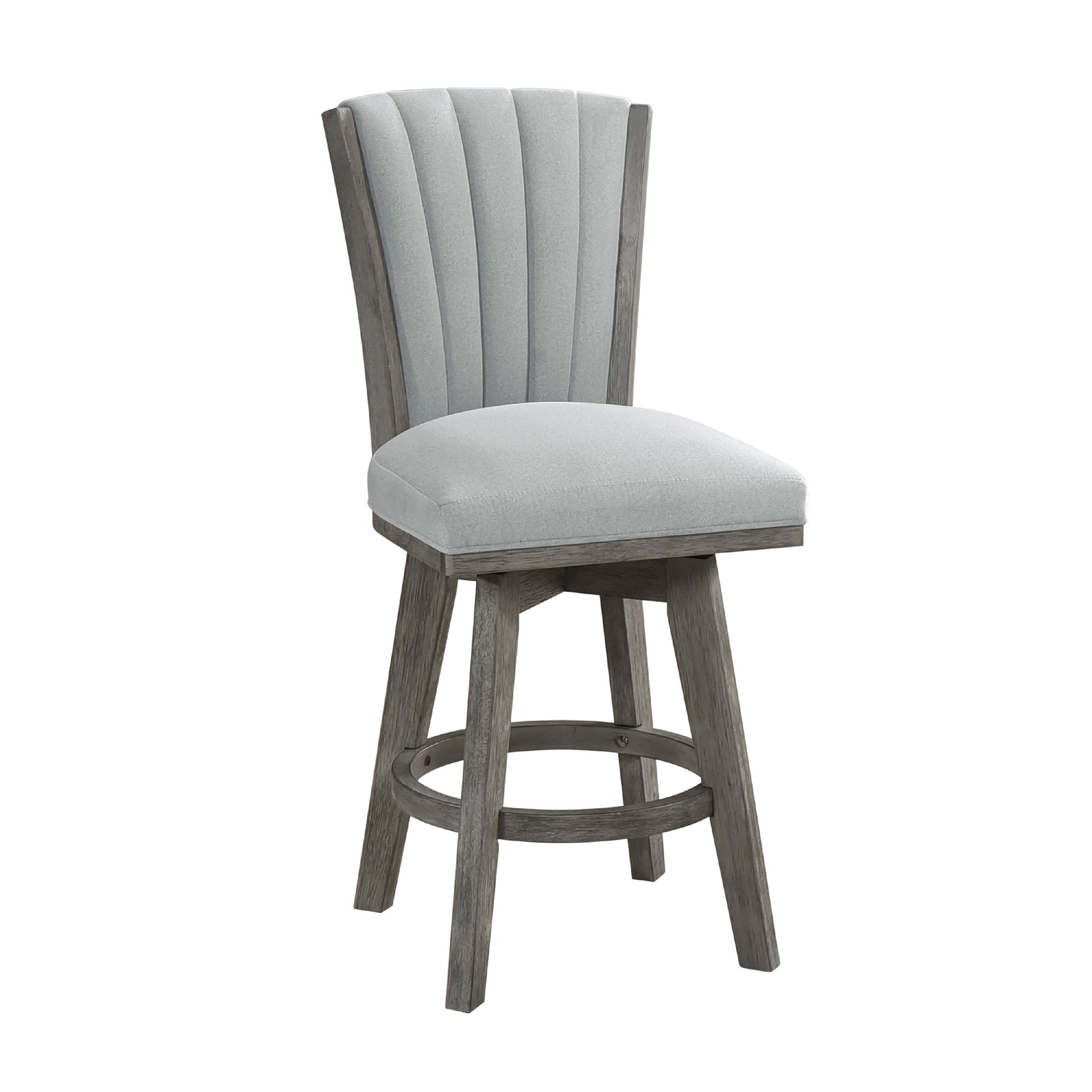 Core Set of 2 Swivel Counter Stool Chairs, Gray, Channel Tufted Velvet