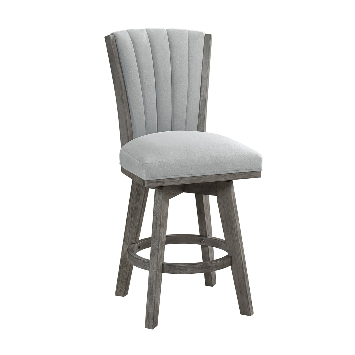 Core Set of 2 Swivel Counter Stool Chairs, Gray, Channel Tufted Velvet