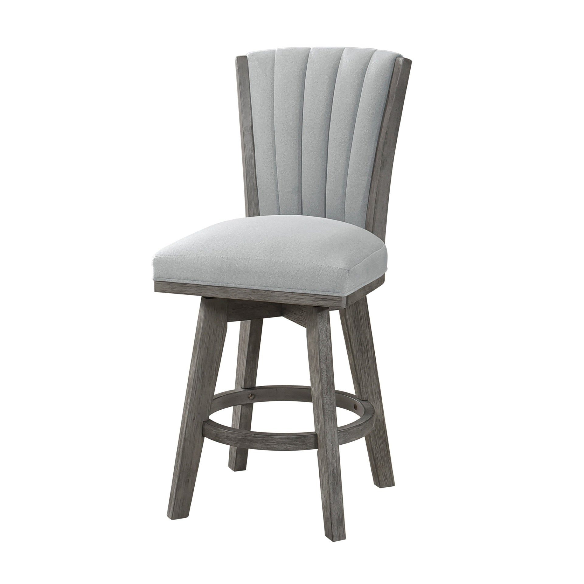 Core Set of 2 Swivel Counter Stool Chairs, Gray, Channel Tufted Velvet