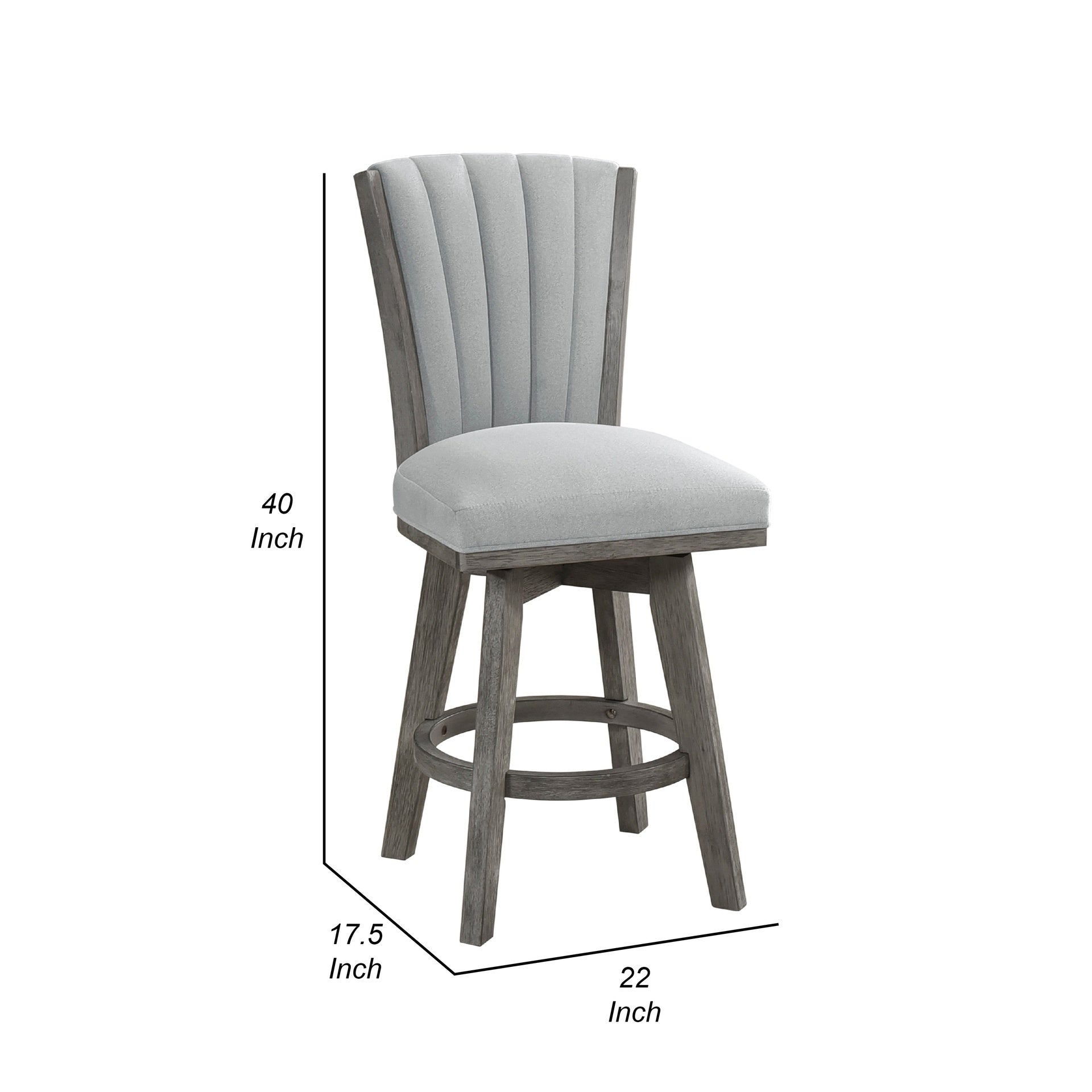 Core Set of 2 Swivel Counter Stool Chairs, Gray, Channel Tufted Velvet