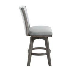 Core Set of 2 Swivel Counter Stool Chairs, Gray, Channel Tufted Velvet