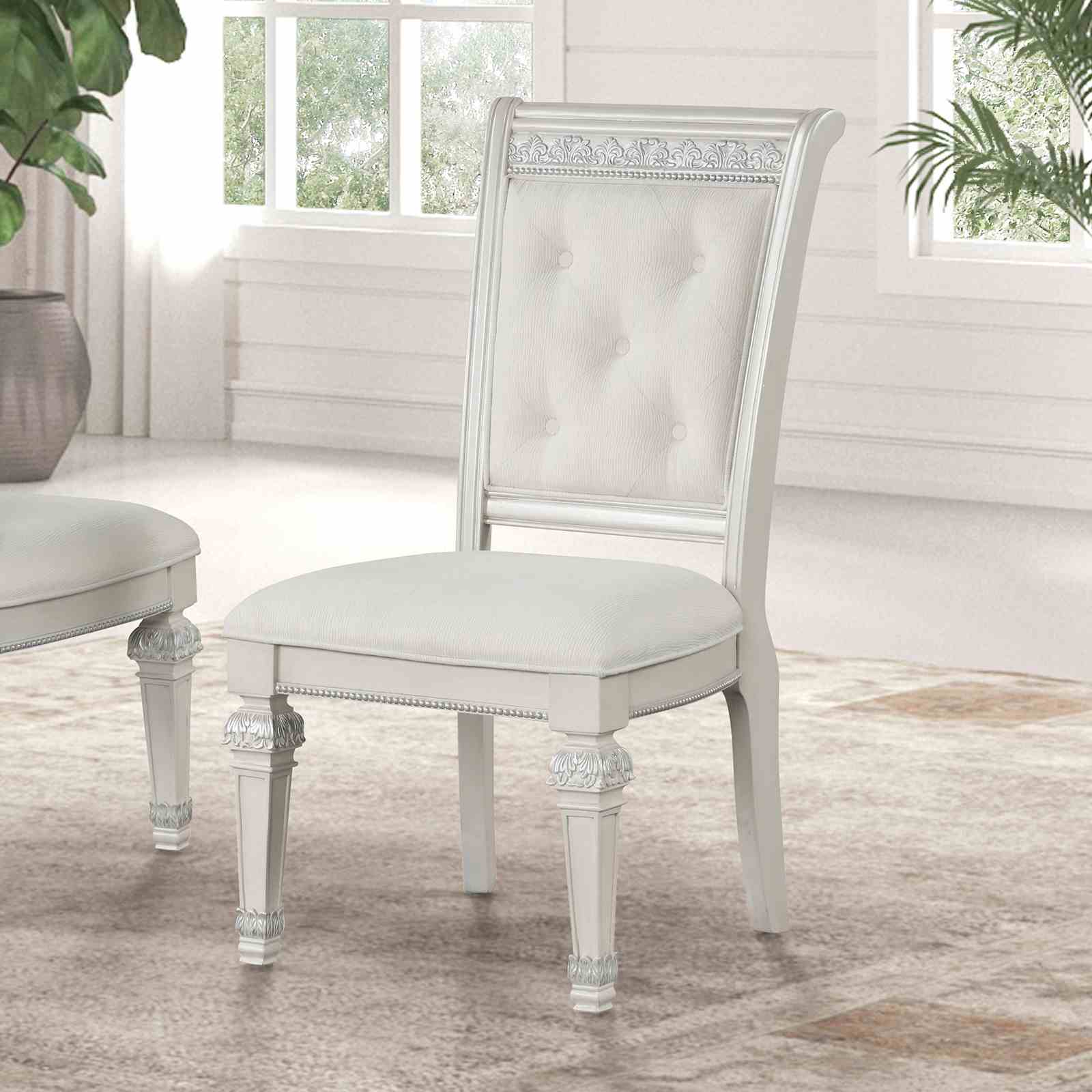 Traditional Style 2pc Side Chair Upholstered Seat And Backrest Ivory Finish Dining Room