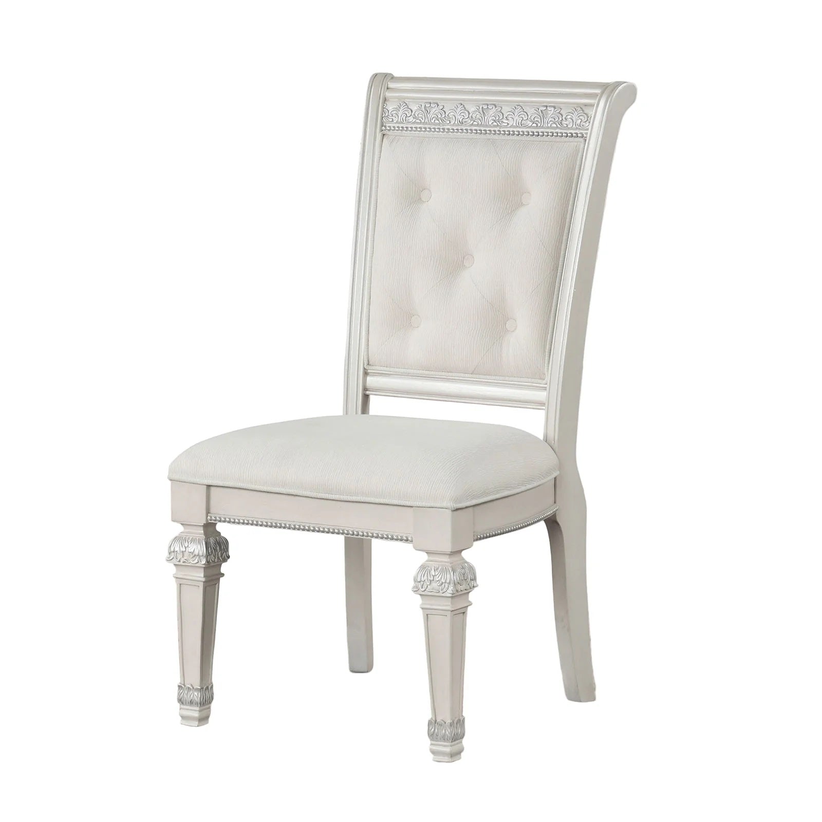 Traditional Style 2pc Side Chair Upholstered Seat And Backrest Ivory Finish Dining Room