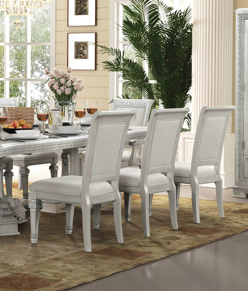 Traditional Style 2pc Side Chair Upholstered Seat And Backrest Ivory Finish Dining Room