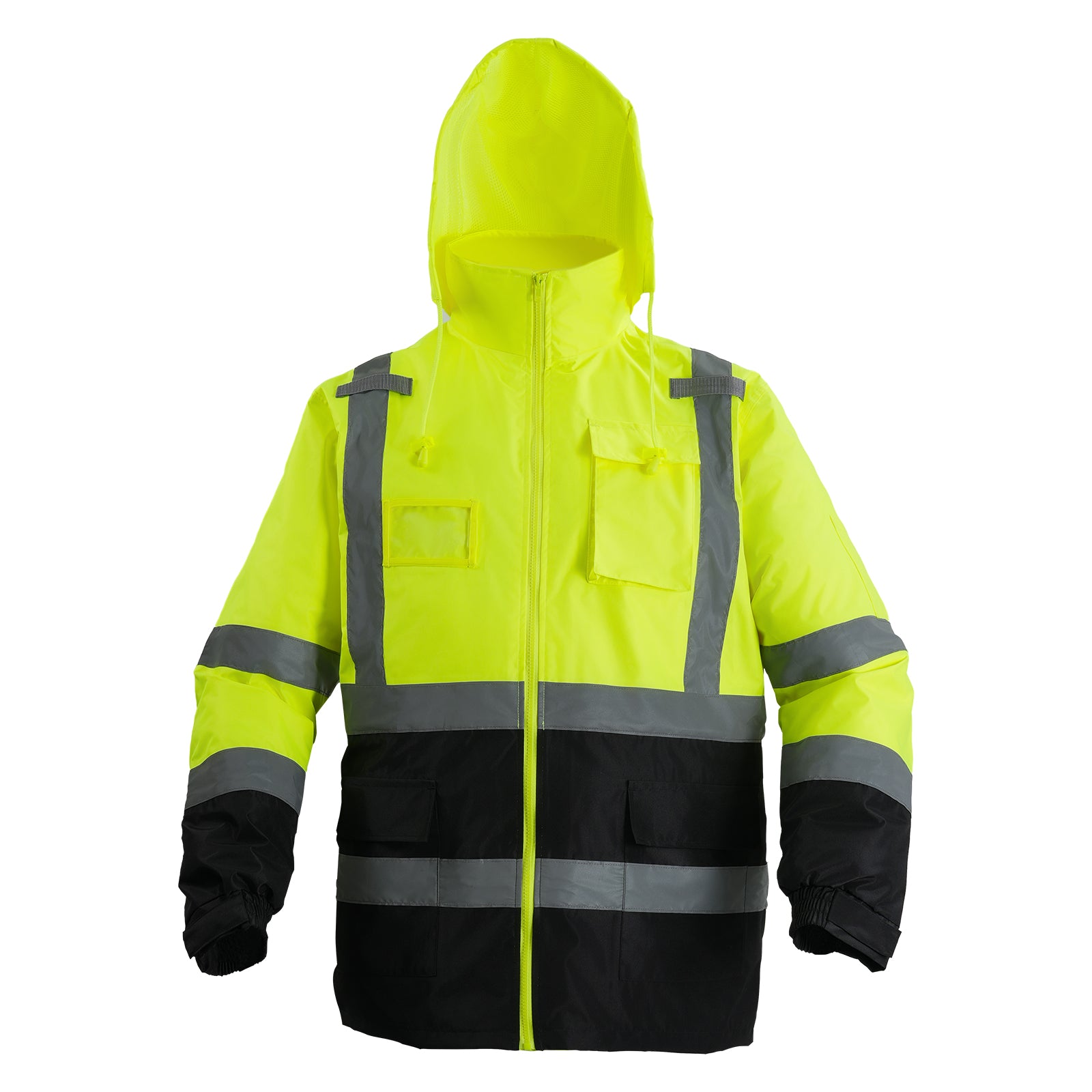 High Visibility Reflective Safety Jacket Waterproof Hoodie Yellow with Black L