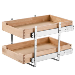 2 Tier Pull Out Cabinet Organizer Soft Close Slide Out Wood Drawer 14"W x 21"D