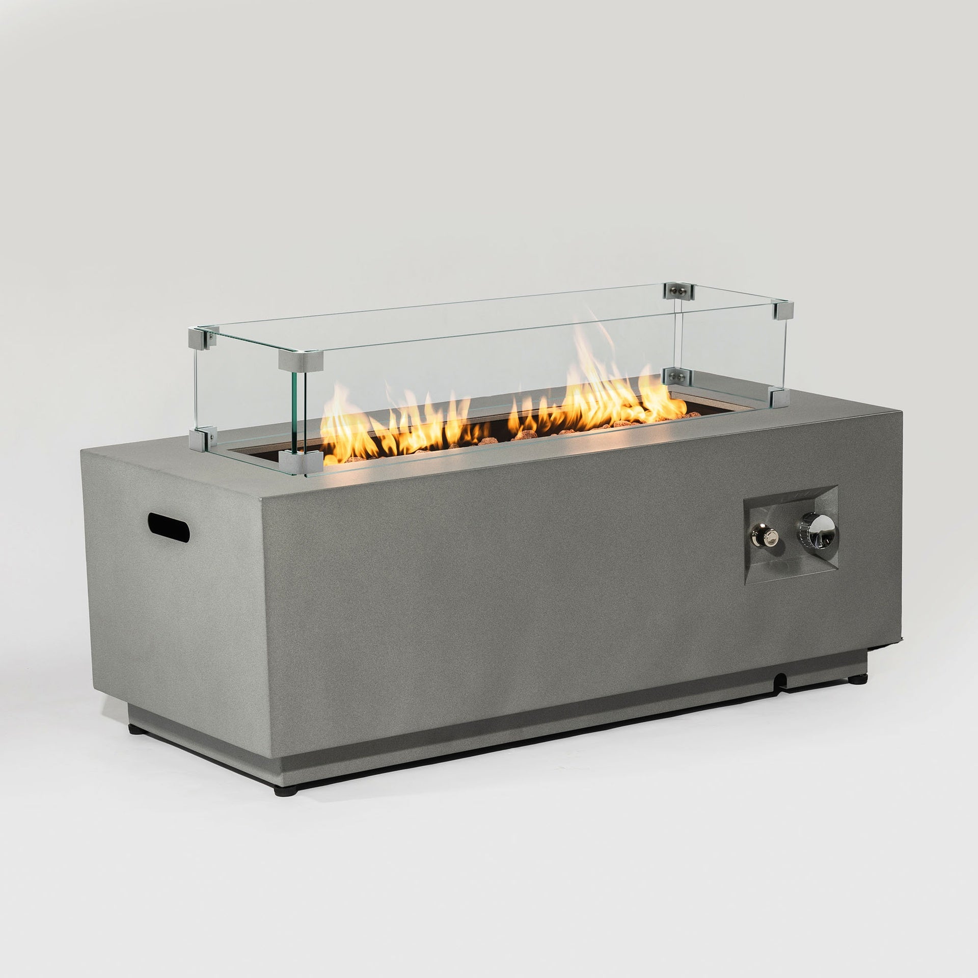 42" Propane Gas Fire Pit Table 2-Pieces, 50000 BTU Rectangular Steel Fire Pit with Glass Wind Guard for Outside Patio Deck Garden Courtyard -Gray