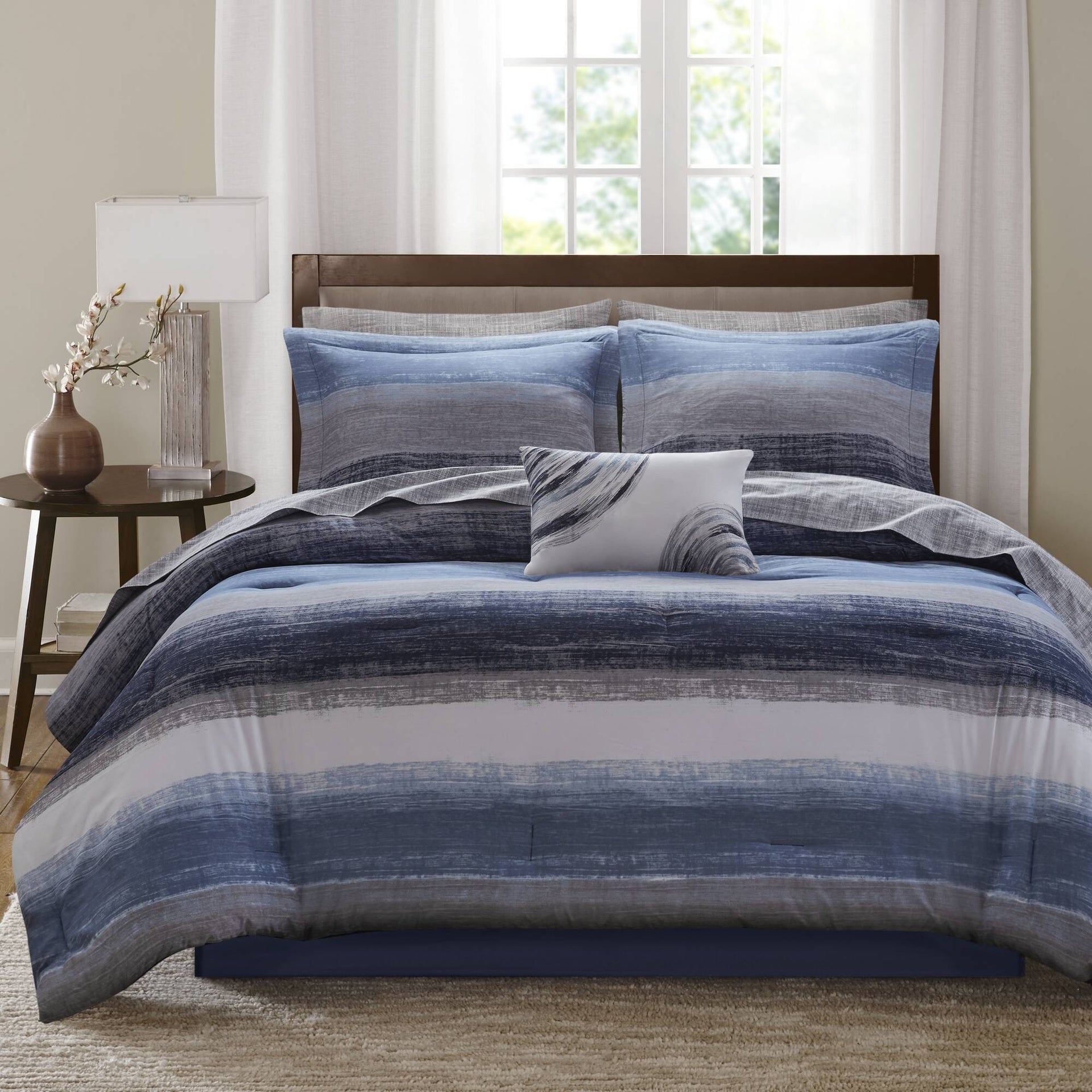 9-Piece Queen 9 Piece Comforter Set with Cotton Bed Sheets,Navy