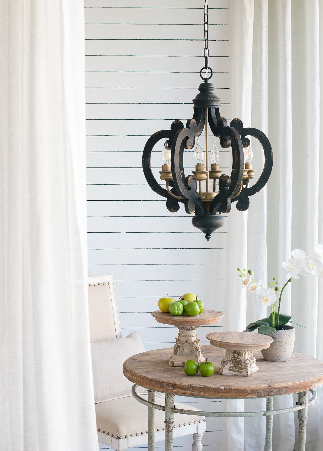 French Country Wood Chandelier, 6-Light Farmhouse Pendant Light Fixture with 28"  Adjustable Chain for Kitchen Foyer Hallway, Bulb Not Included