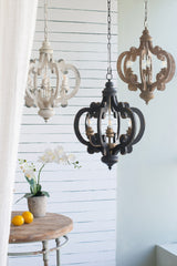 French Country Wood Chandelier, 6-Light Farmhouse Pendant Light Fixture with 28"  Adjustable Chain for Kitchen Foyer Hallway, Bulb Not Included
