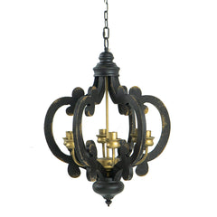 French Country Wood Chandelier, 6-Light Farmhouse Pendant Light Fixture with 28"  Adjustable Chain for Kitchen Foyer Hallway, Bulb Not Included