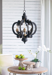 French Country Wood Chandelier, 6-Light Farmhouse Pendant Light Fixture with 28"  Adjustable Chain for Kitchen Foyer Hallway, Bulb Not Included