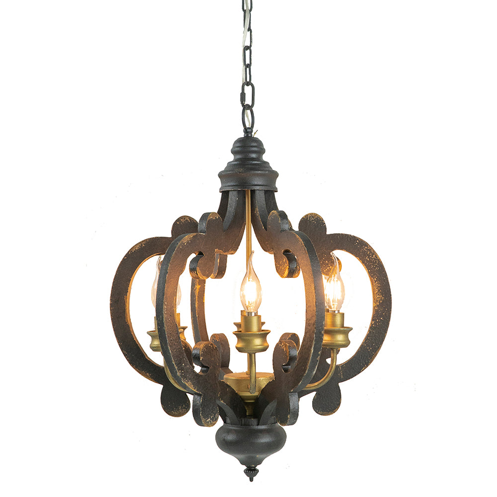 French Country Wood Chandelier, 6-Light Farmhouse Pendant Light Fixture with 28"  Adjustable Chain for Kitchen Foyer Hallway, Bulb Not Included
