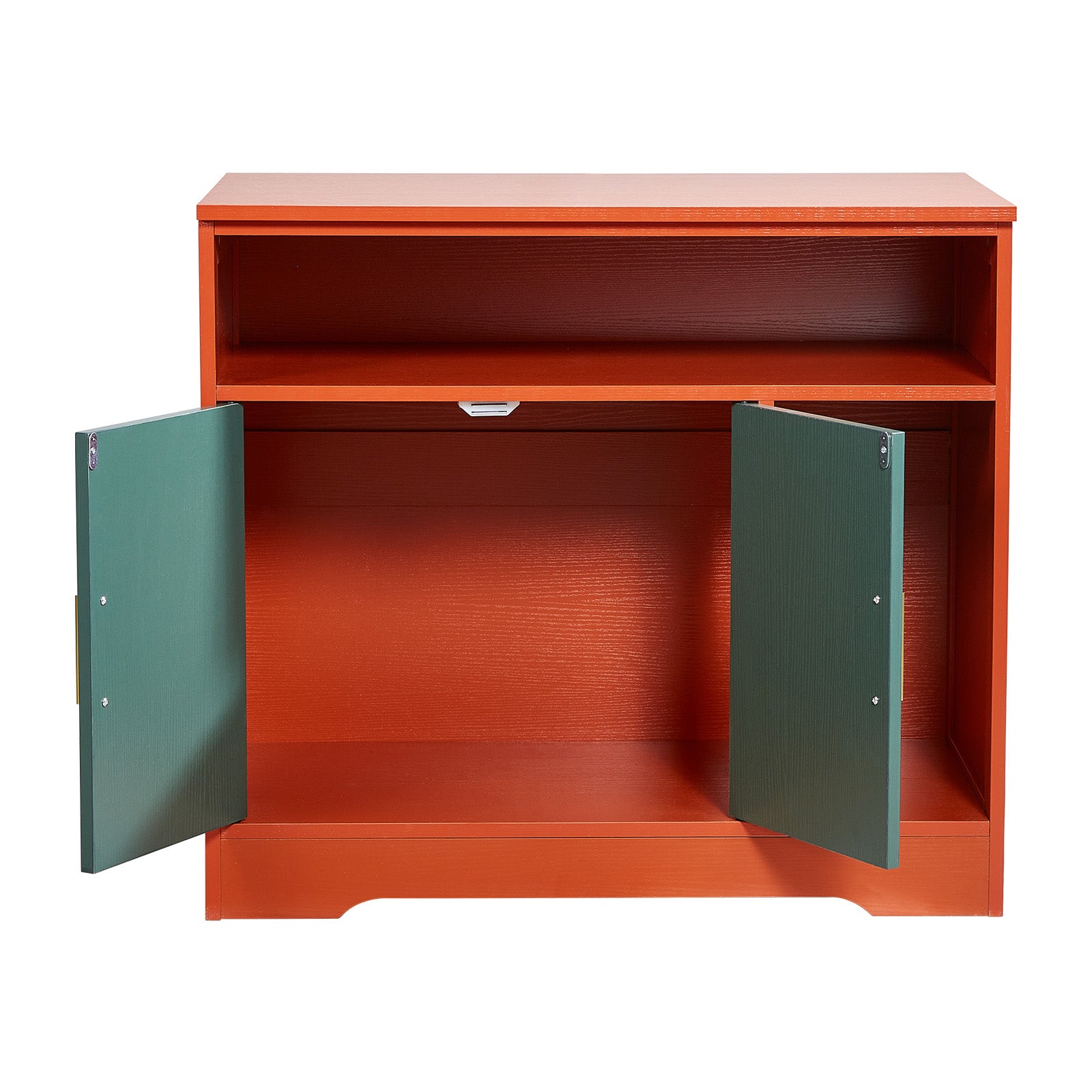 Cat Litter Box Enclosure, 31 in Hidden Litter Box Cabinet with Shelf & Storage, Modern Style Indoor Cat Washroom, Wooden Kitty House Furniture End Table, Fit Most Litterboxes, Red & Green