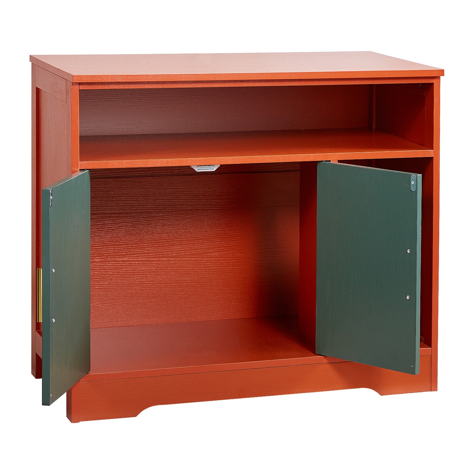 Cat Litter Box Enclosure, 31 in Hidden Litter Box Cabinet with Shelf & Storage, Modern Style Indoor Cat Washroom, Wooden Kitty House Furniture End Table, Fit Most Litterboxes, Red & Green