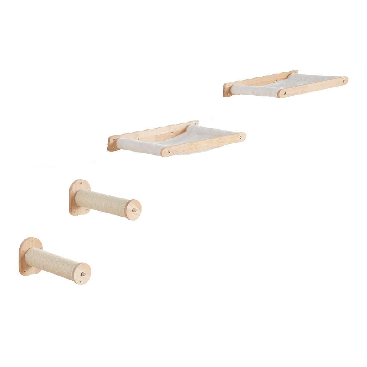 Wall Mounted Cat Shelves with 2 Jumping Posts & 2 Hammocks up to 40 lbs