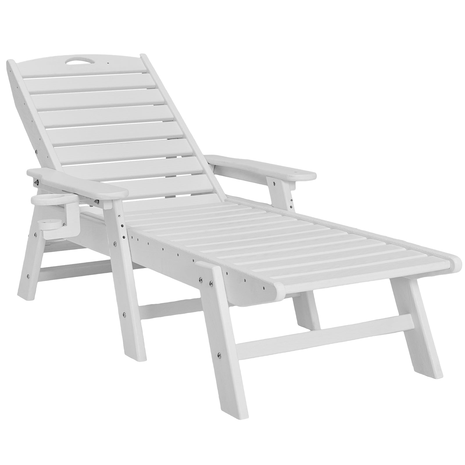 Outdoor Chaise Lounge Chair 6 Position Adjustable Reclining Bench Lounger White