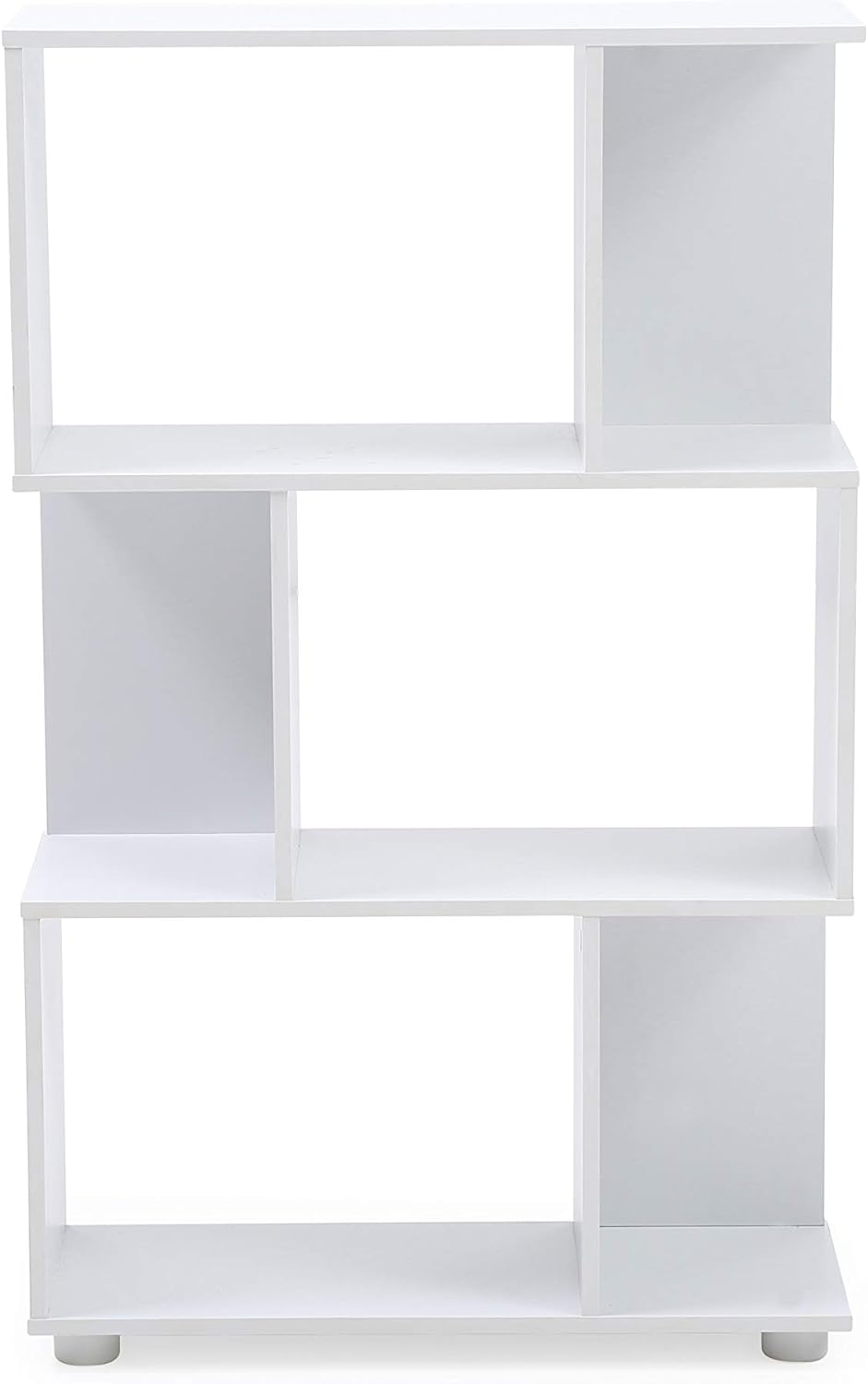 Modern Staggered 3-Shelf Manor Bookcase, White