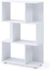 Modern Staggered 3-Shelf Manor Bookcase, White