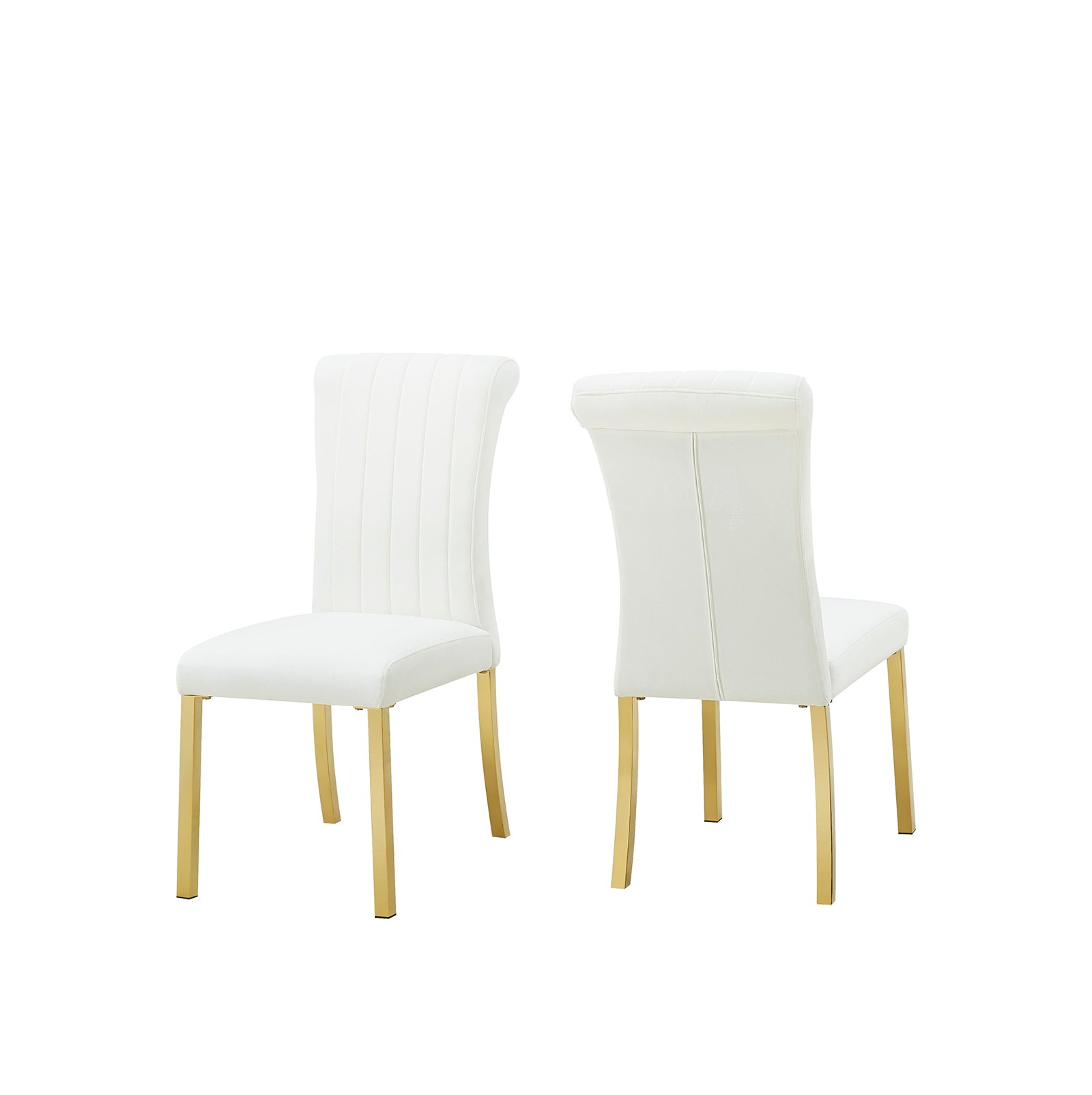 Contemporary Style 2pc Side Chair Channel Tufted Back Seat Stainless Steel O-Shaped Legs With Trestle Base Gold And White Finish