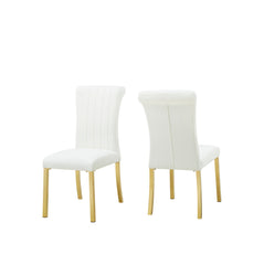 Contemporary Style 2pc Side Chair Channel Tufted Back Seat Stainless Steel O-Shaped Legs With Trestle Base Gold And White Finish