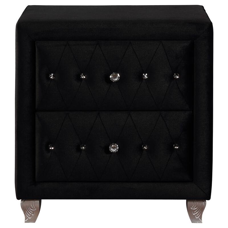 Glam Style 1pc Nightstand Button Tufted Full upholstered Frame Acrylic Buttons Black Finish Bedroom Furniture