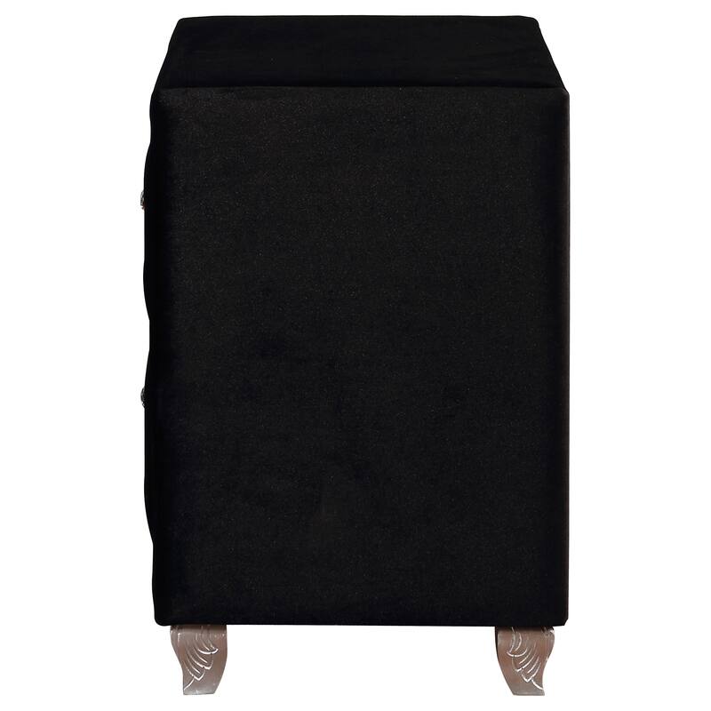 Glam Style 1pc Nightstand Button Tufted Full upholstered Frame Acrylic Buttons Black Finish Bedroom Furniture