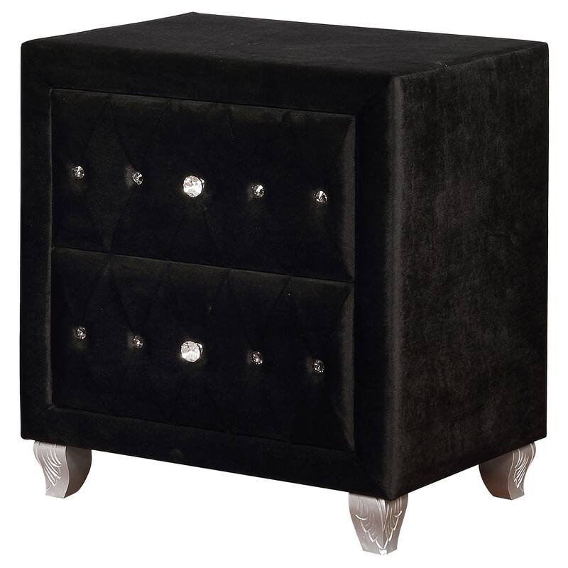 Glam Style 1pc Nightstand Button Tufted Full upholstered Frame Acrylic Buttons Black Finish Bedroom Furniture