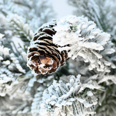 4.5FT Flocked Christmas Tree with Pot Base, 150 Warm White LED Lights, 720 Tips, PE+PVC Branches with 19 Pine Cones – Small Prelit Holiday Tree for Tabletop, Entryway, or Home Decor