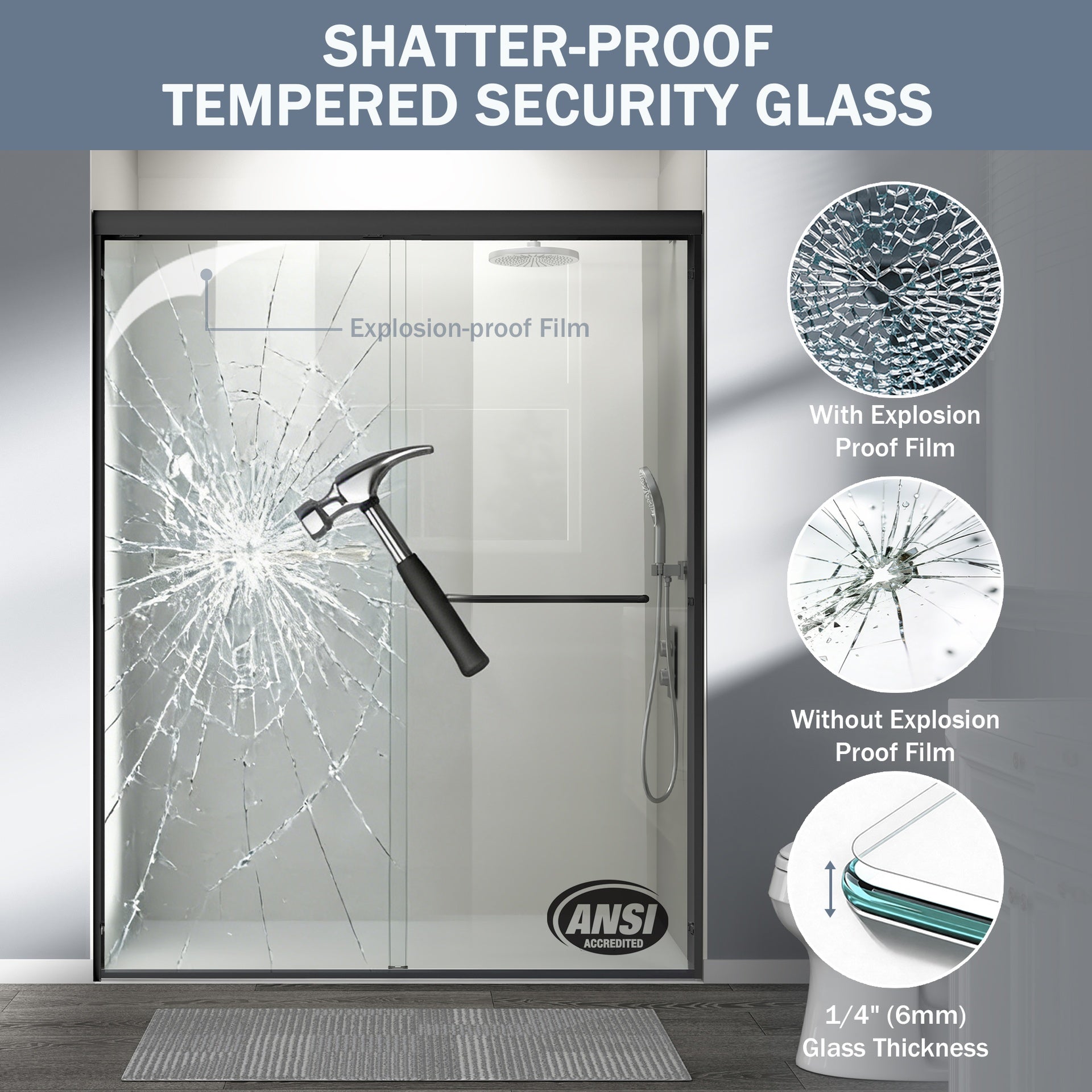 56-60 in. W x 72 in. H Double Sliding Shower Door, Semi-frameless Bathroom Sliding Door with 1/4" (6mm) Tempered Glass for Walk-in Shower, Matte Black CM-24D03-60MBX