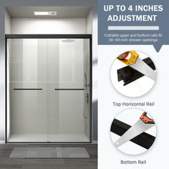 56-60 in. W x 72 in. H Double Sliding Shower Door, Semi-frameless Bathroom Sliding Door with 1/4" (6mm) Tempered Glass for Walk-in Shower, Matte Black CM-24D03-60MBX