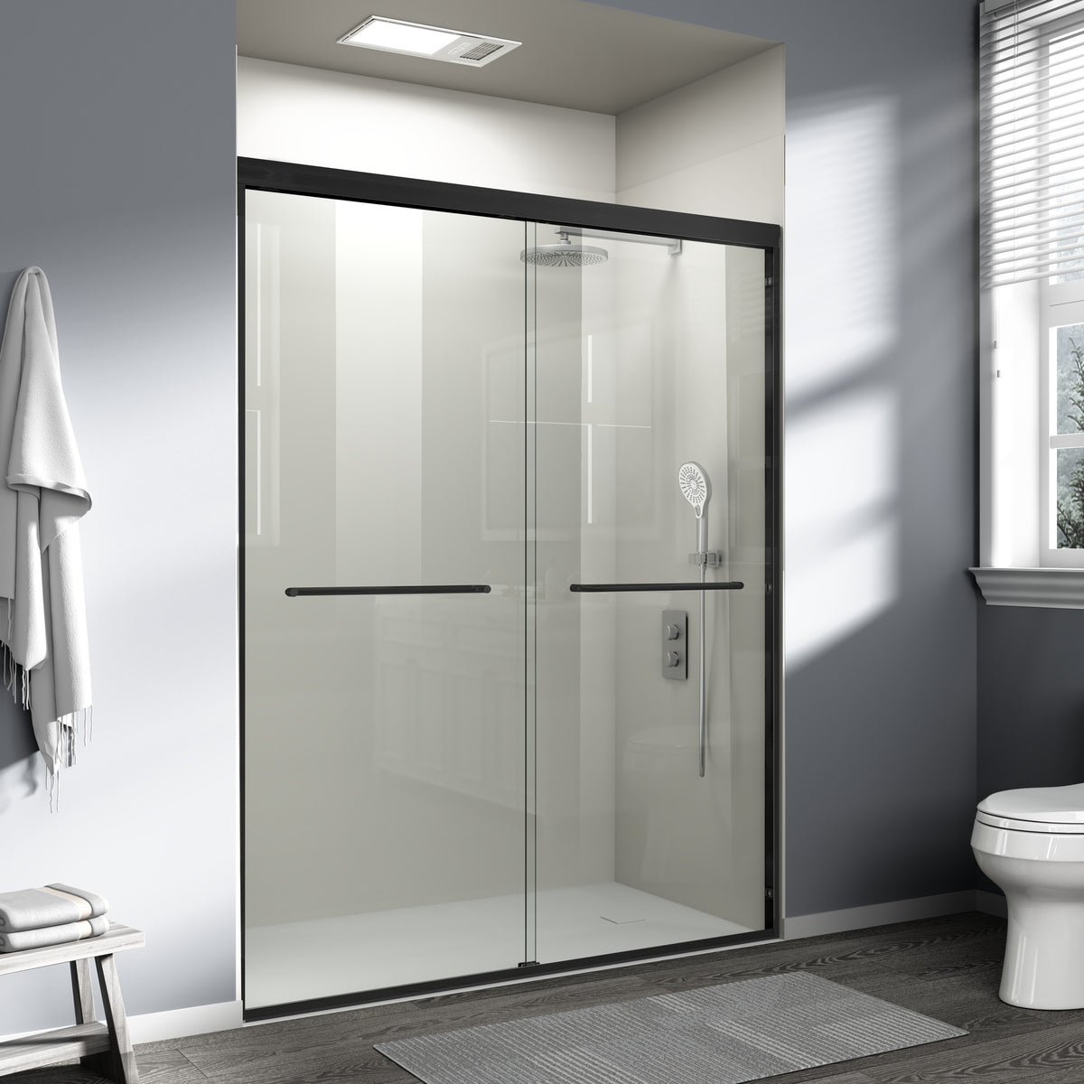 56-60 in. W x 72 in. H Double Sliding Shower Door, Semi-frameless Bathroom Sliding Door with 1/4" (6mm) Tempered Glass for Walk-in Shower, Matte Black CM-24D03-60MBX