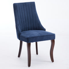 Rayon Cloth Flocking Linen Dining Chairs Channel Kitchen Dinner Chair Comfy Fabric Upholstered Accent Chair for Dining Room with Curved Solid Wood Legs,Set of 2 (Blue), SW1847BL