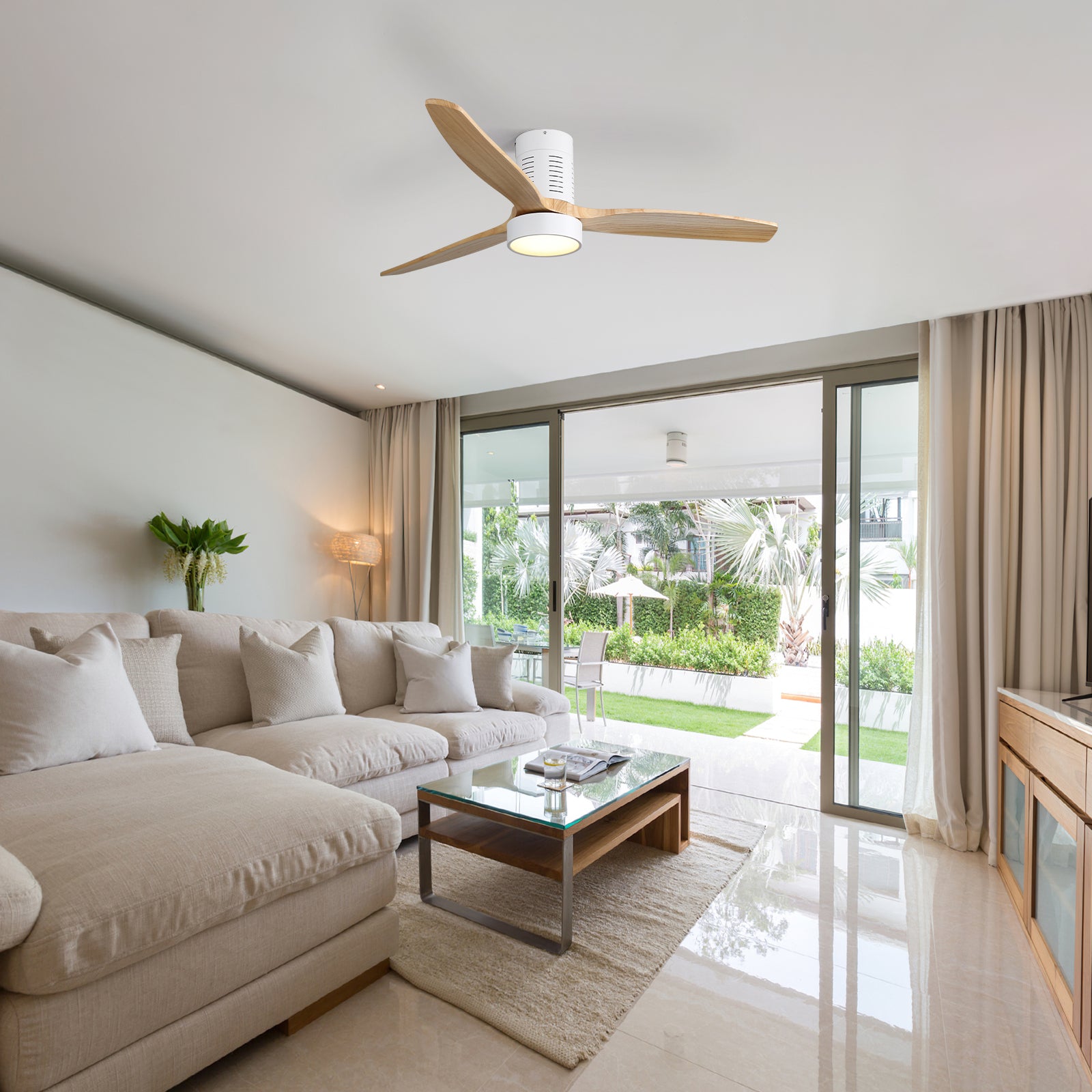52 Inch Indoor Flush Mount Ceiling Fan with LED Light and Remote Control