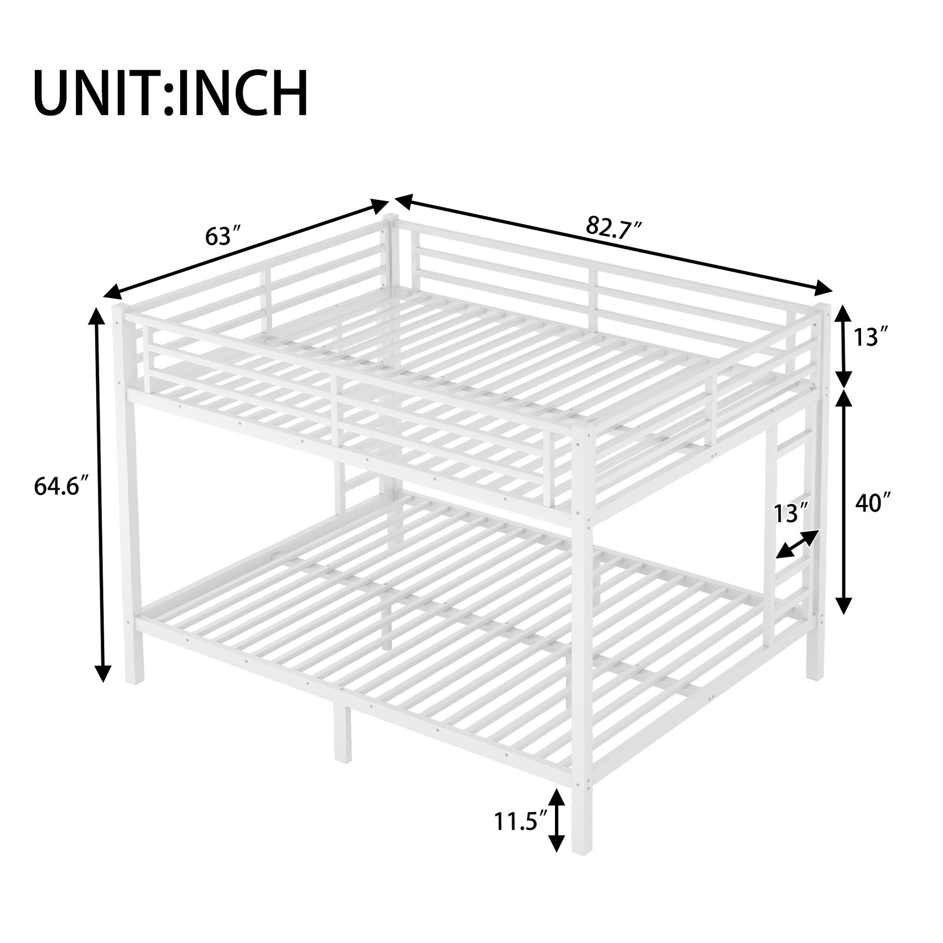 Metal Queen over Queen Bunk Bed for Teens and Adults,Space-Saving/Noise Reduced/No Box Spring Needed,White