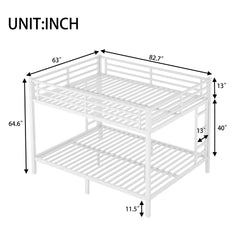 Metal Queen over Queen Bunk Bed for Teens and Adults,Space-Saving/Noise Reduced/No Box Spring Needed,White