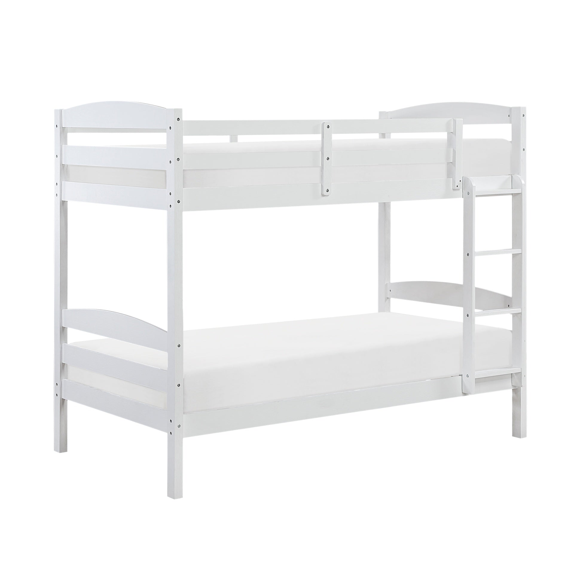 Twin over Twin Bunk Bed with Guard Rails 1pc Sturdy Wood Frame White Finish Youth Bedroom Furniture