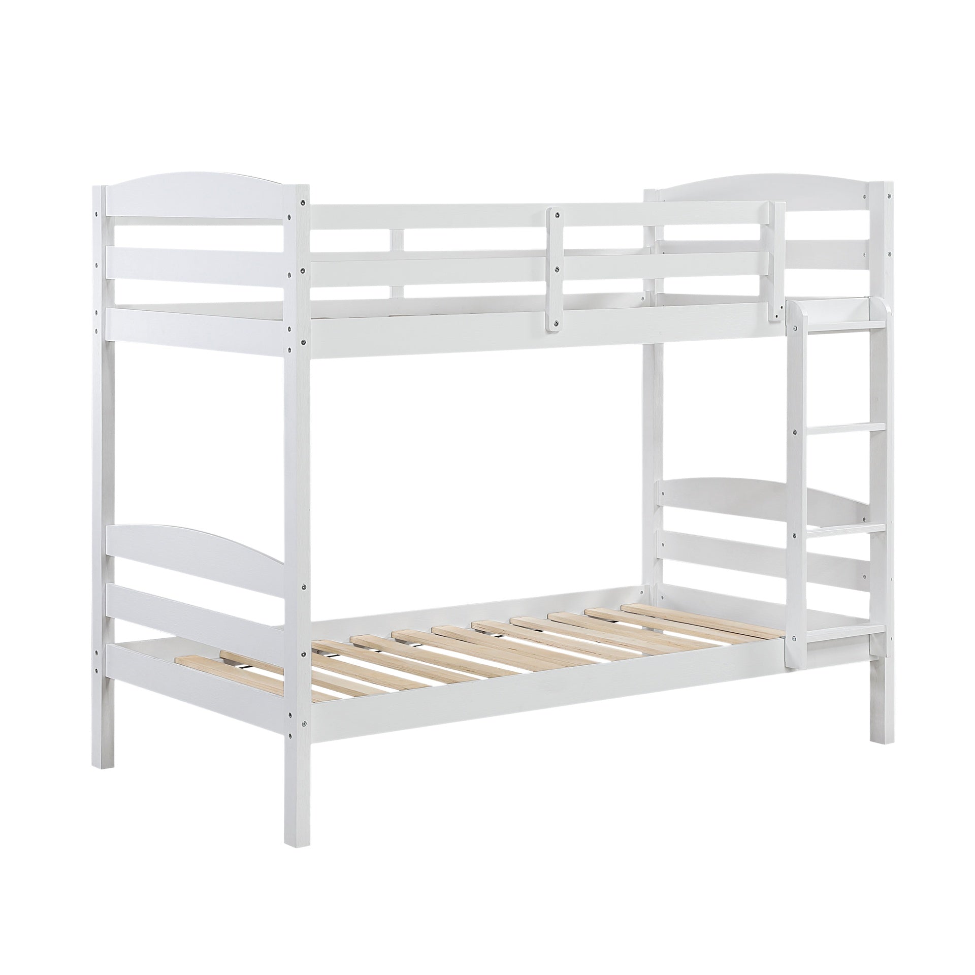 Twin over Twin Bunk Bed with Guard Rails 1pc Sturdy Wood Frame White Finish Youth Bedroom Furniture