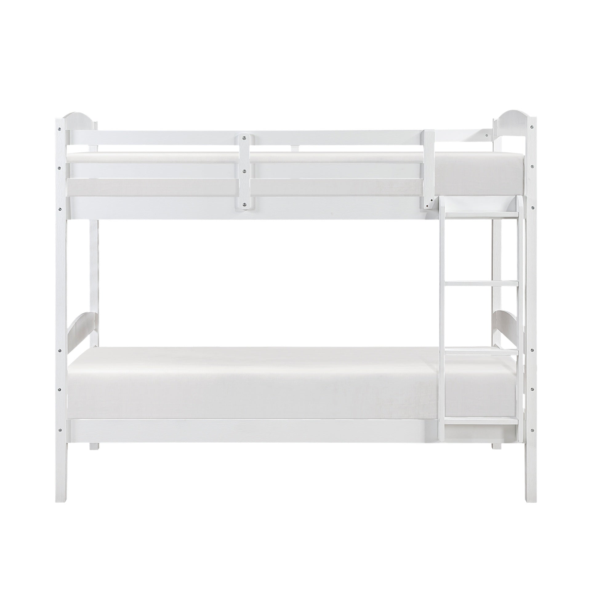 Twin over Twin Bunk Bed with Guard Rails 1pc Sturdy Wood Frame White Finish Youth Bedroom Furniture