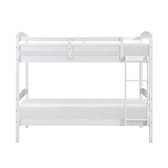 Twin over Twin Bunk Bed with Guard Rails 1pc Sturdy Wood Frame White Finish Youth Bedroom Furniture