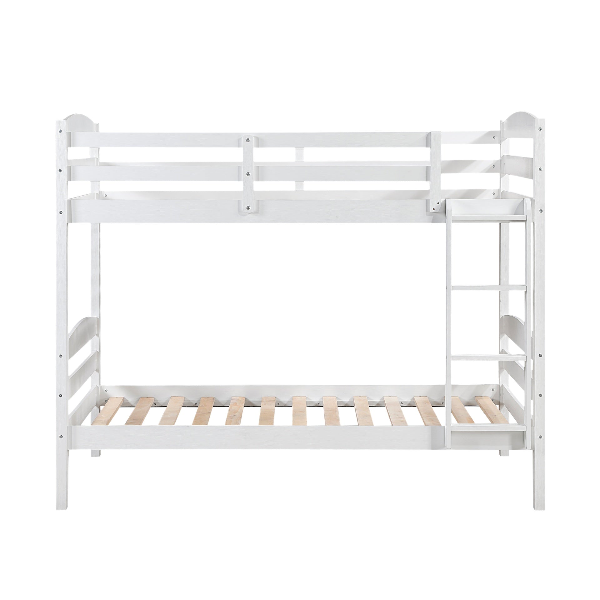 Twin over Twin Bunk Bed with Guard Rails 1pc Sturdy Wood Frame White Finish Youth Bedroom Furniture