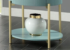 Glam Contemporary Light Teal 1pc End Table White Faux Marble Top Living Room Table Open Bottom Shelve