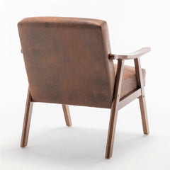 Accent Chair with Microfiber Upholstery and Solid Wood Frame, Classic Mid-Century Modern Living Room Furniture for Extra Seating, Brown